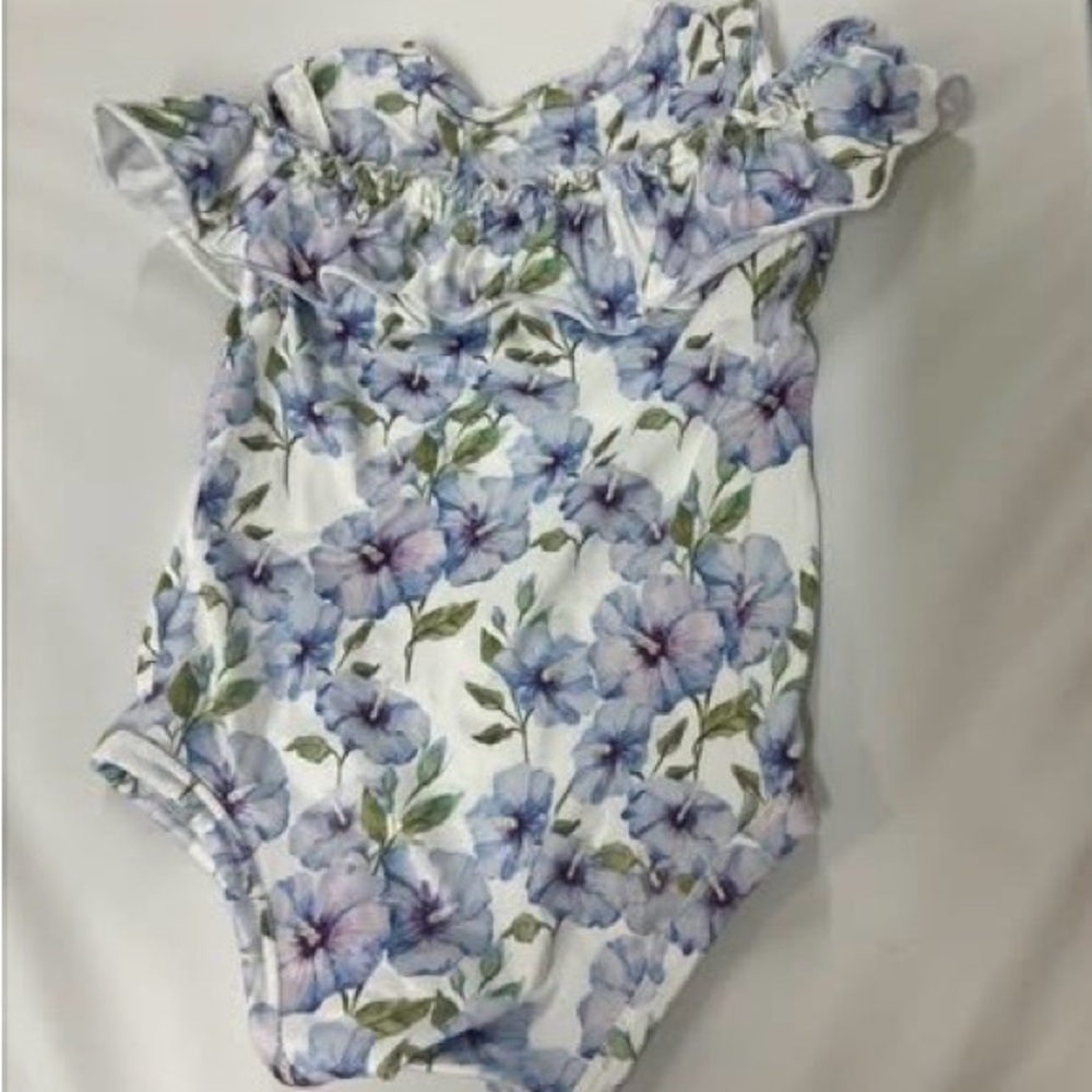 Floral Ruffle One-Piece Romper in White and Lavender